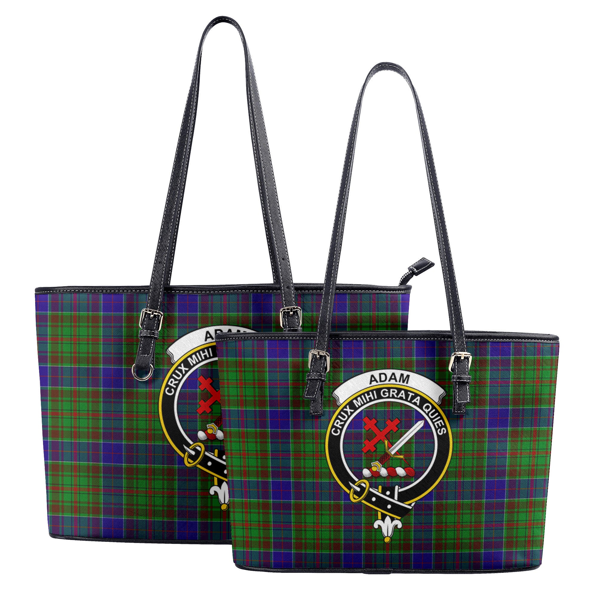 Adam Tartan Crest Leather Tote Bag