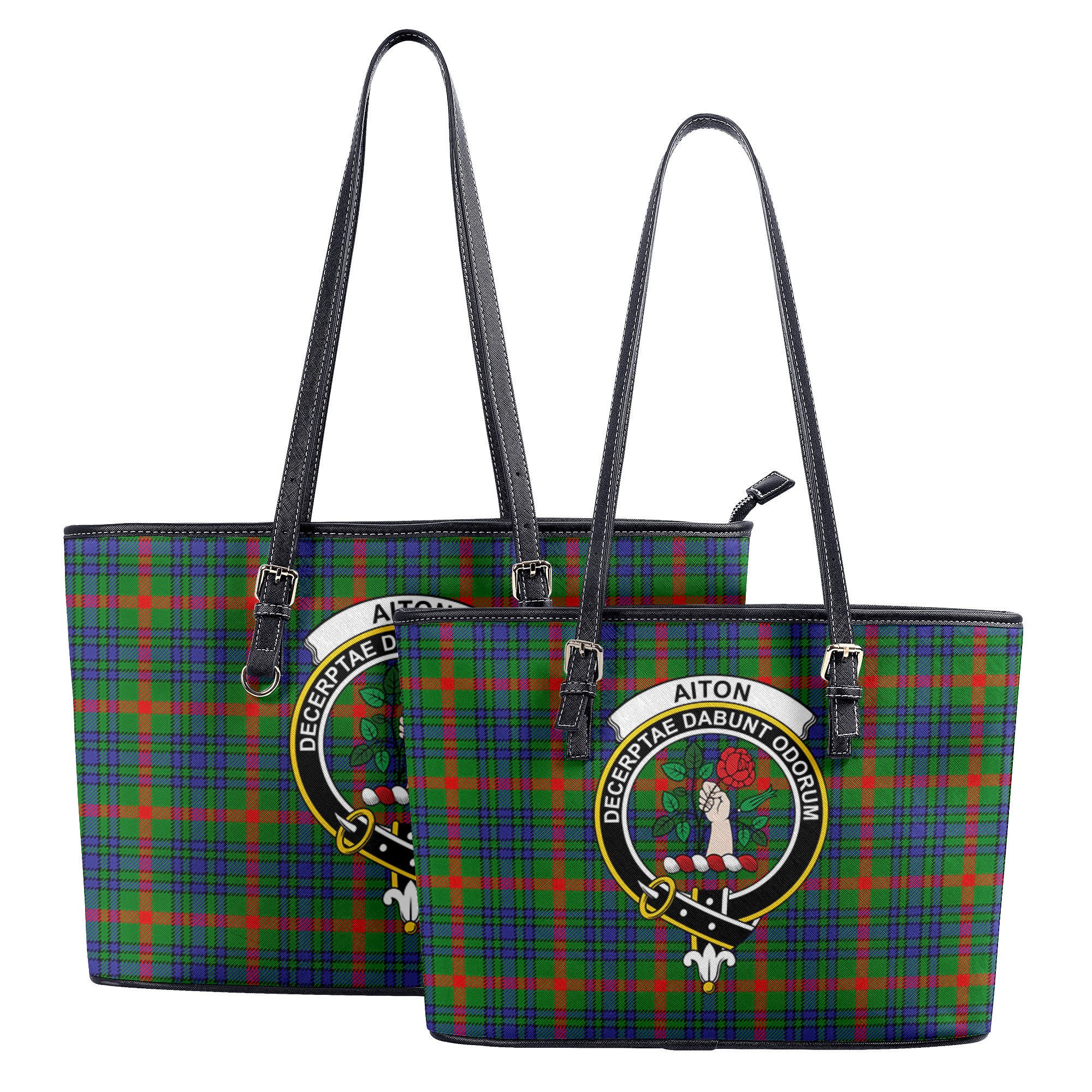 Aiton Tartan Crest Leather Tote Bag