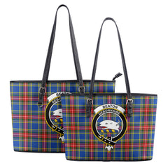 Beaton Modern Tartan Crest Leather Tote Bag