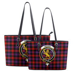 Brown Modern Tartan Crest Leather Tote Bag