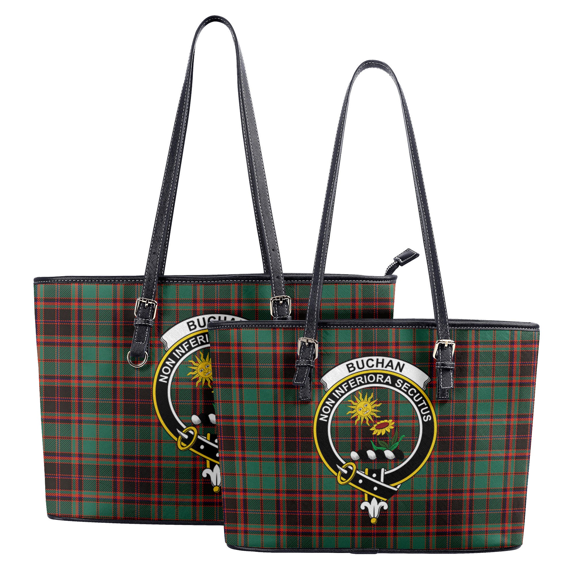 Buchan Ancient Tartan Crest Leather Tote Bag