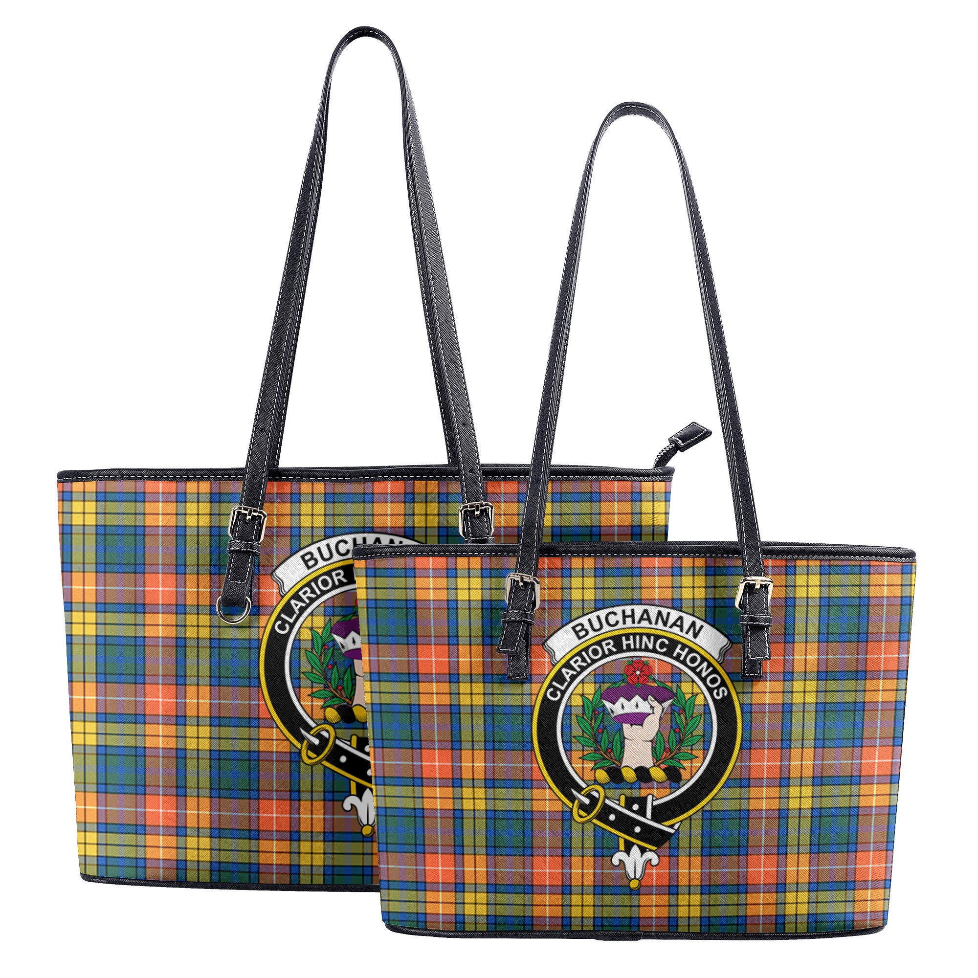 Buchanan Ancient Tartan Crest Leather Tote Bag