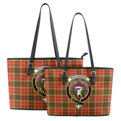 Buchanan Old Set Weathered Tartan Crest Leather Tote Bag