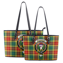 Buchanan Old Sett Tartan Crest Leather Tote Bag