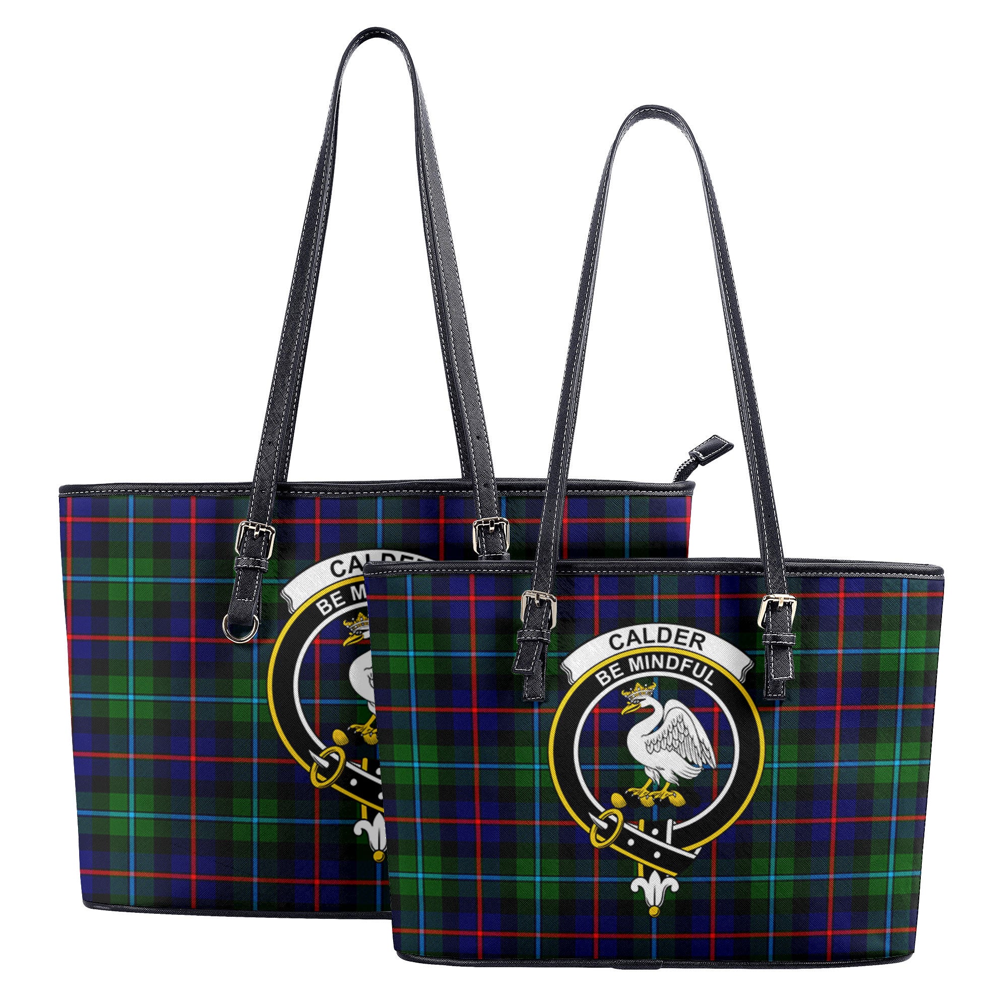 Calder (Calder-Campbell) Tartan Crest Leather Tote Bag