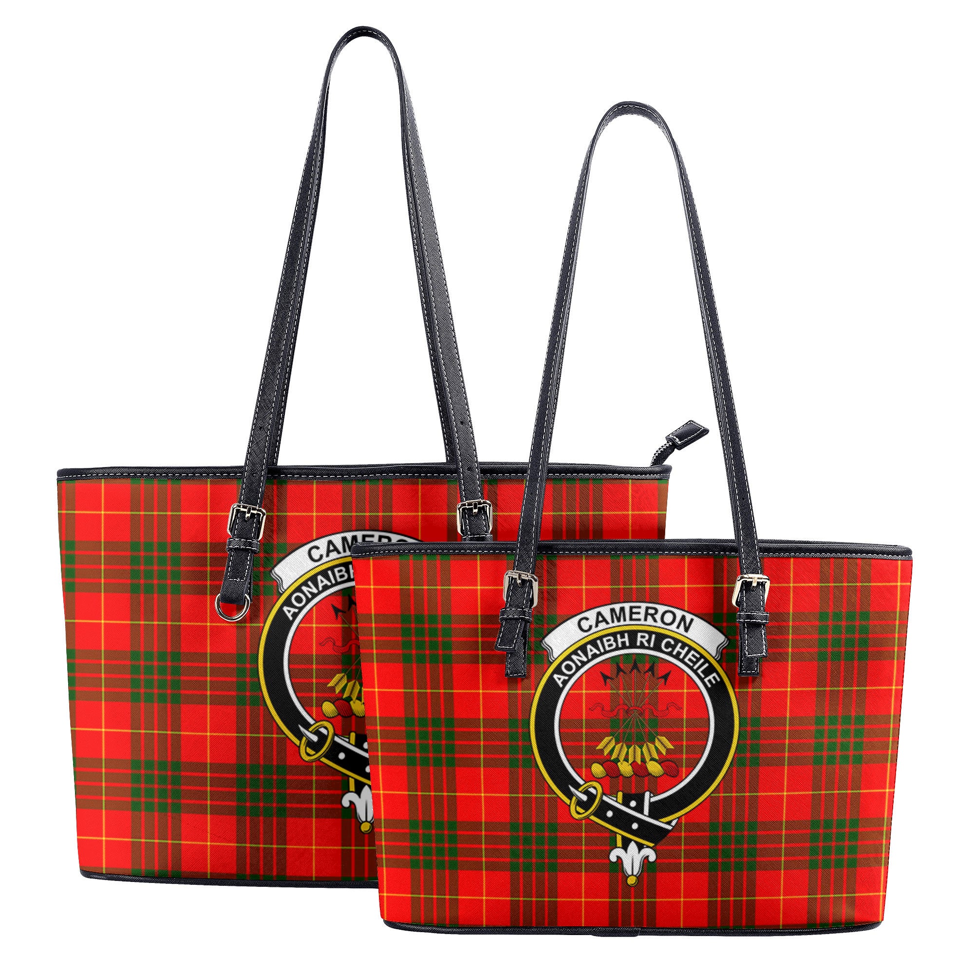 Cameron Modern Tartan Crest Leather Tote Bag