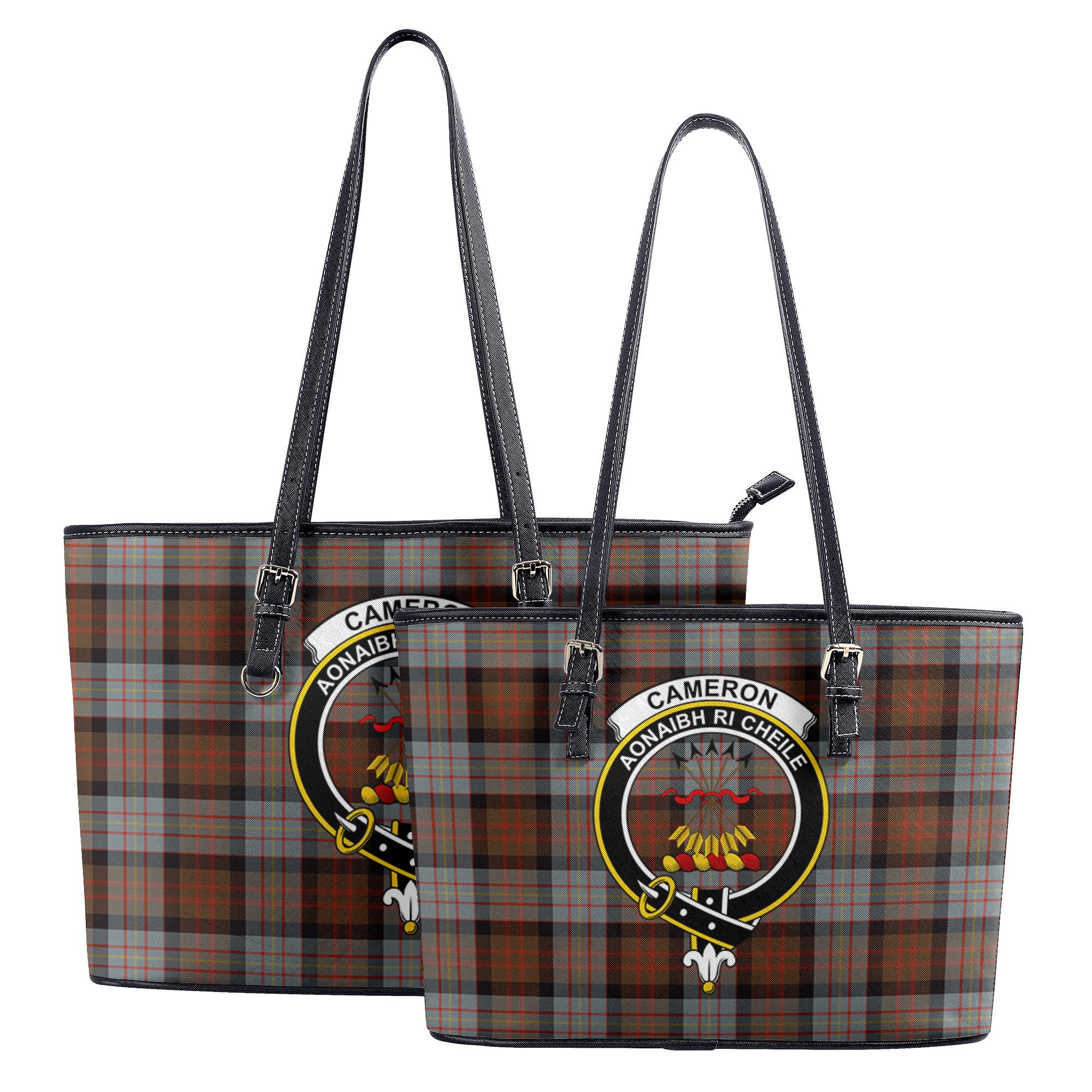 Cameron of Erracht Weathered Tartan Crest Leather Tote Bag