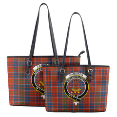 Cameron of Lochiel Ancient Tartan Crest Leather Tote Bag