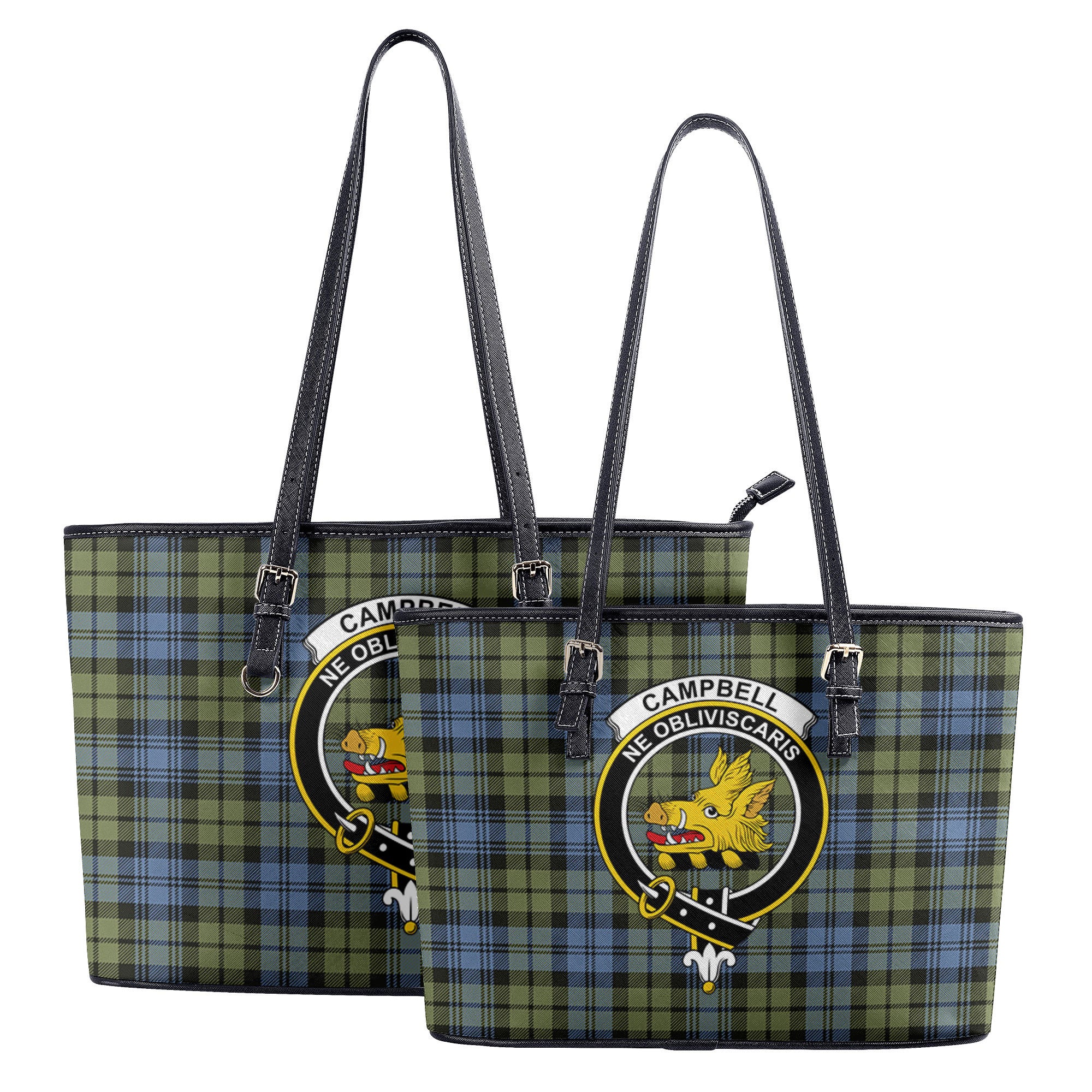 Campbell Faded Tartan Crest Leather Tote Bag