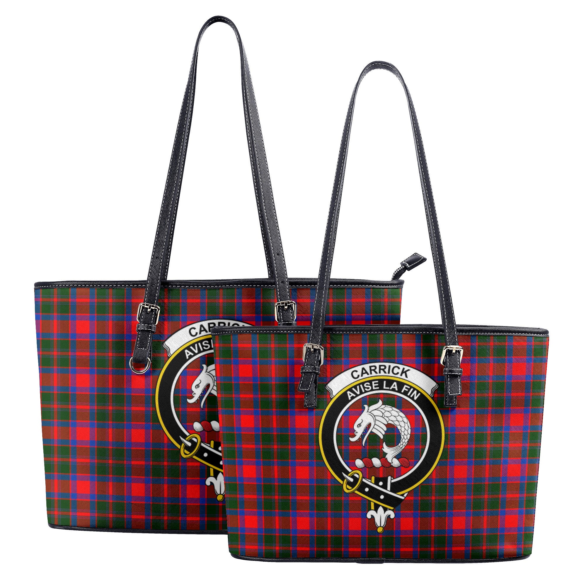 Carrick District Tartan Crest Leather Tote Bag