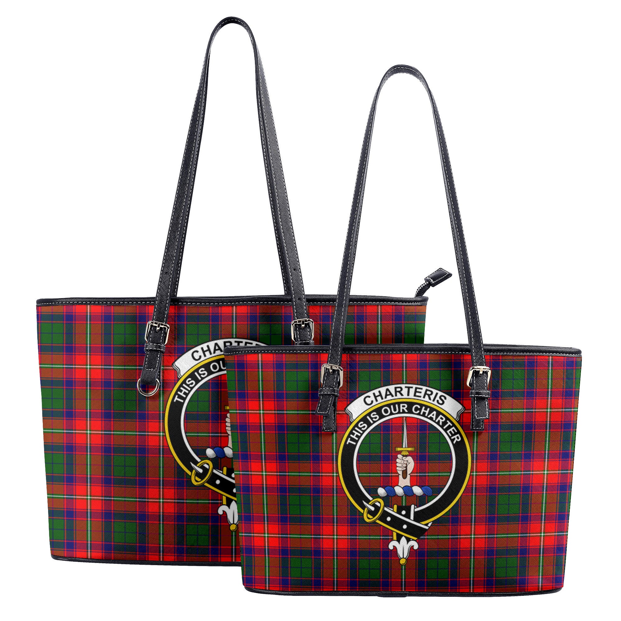 Charteris (Earl of Wemyss) Tartan Crest Leather Tote Bag