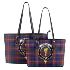 Chisholm Hunting Modern Tartan Crest Leather Tote Bag