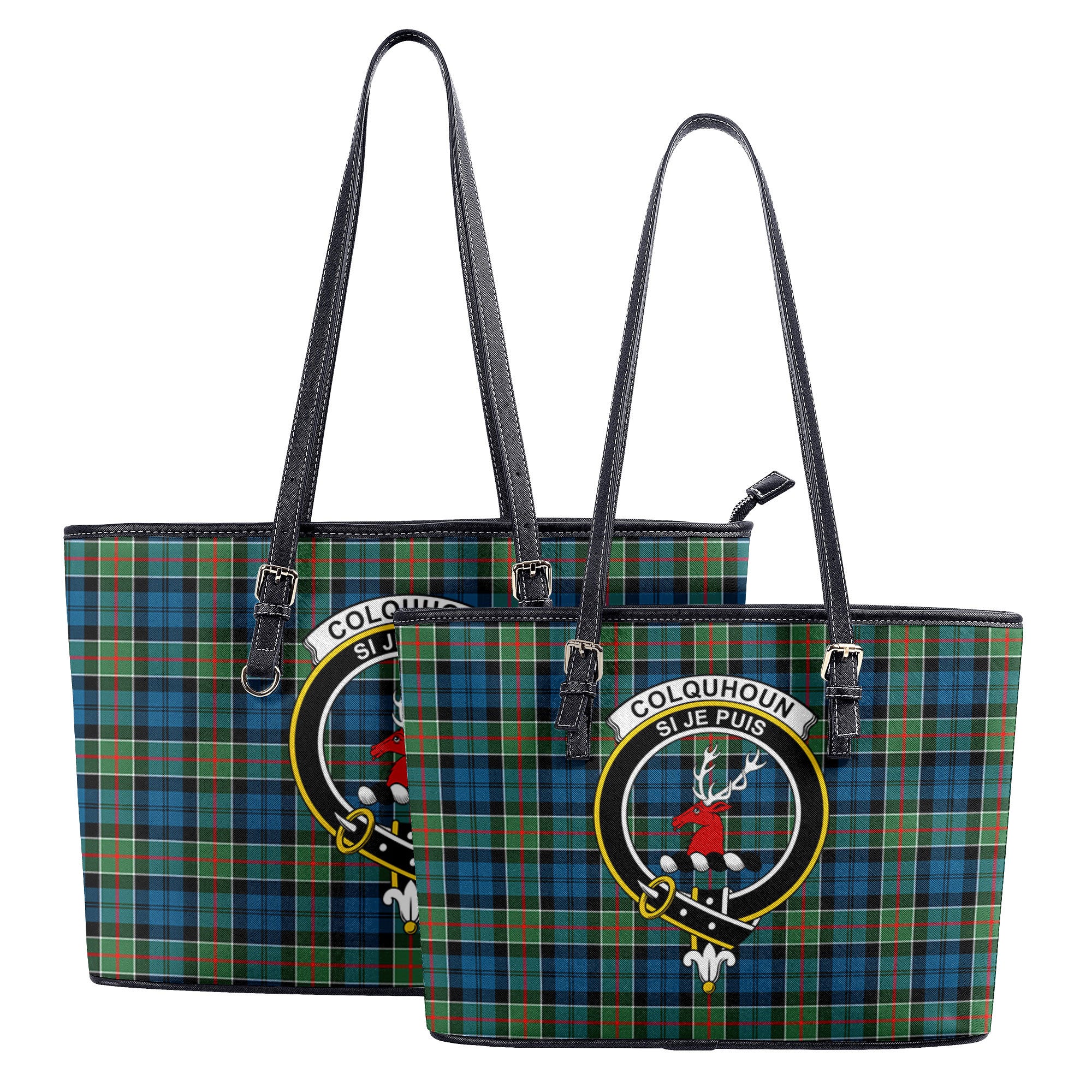 Colquhoun Ancient Tartan Crest Leather Tote Bag