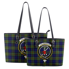 Colquhoun Modern Tartan Crest Leather Tote Bag