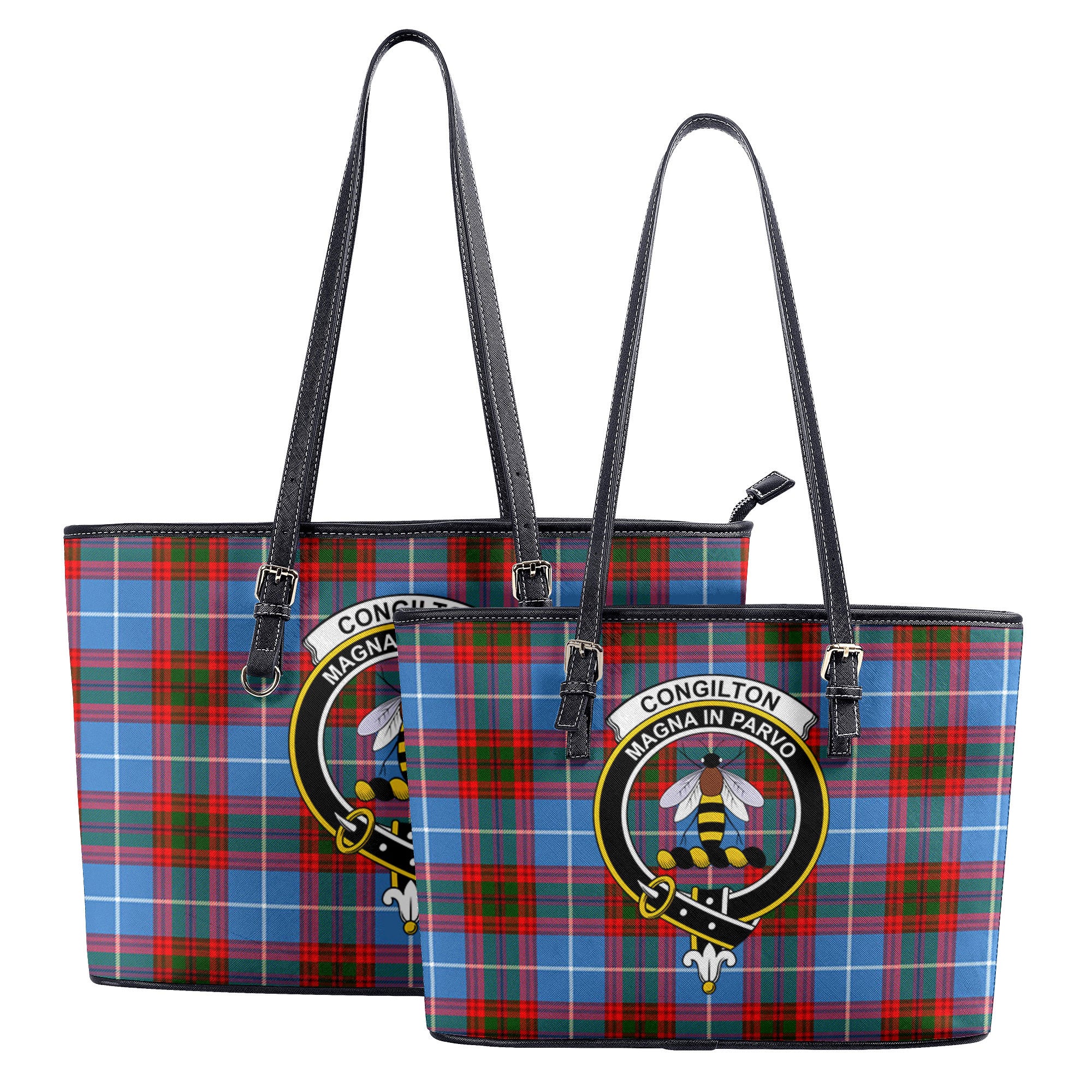 Congilton Tartan Crest Leather Tote Bag