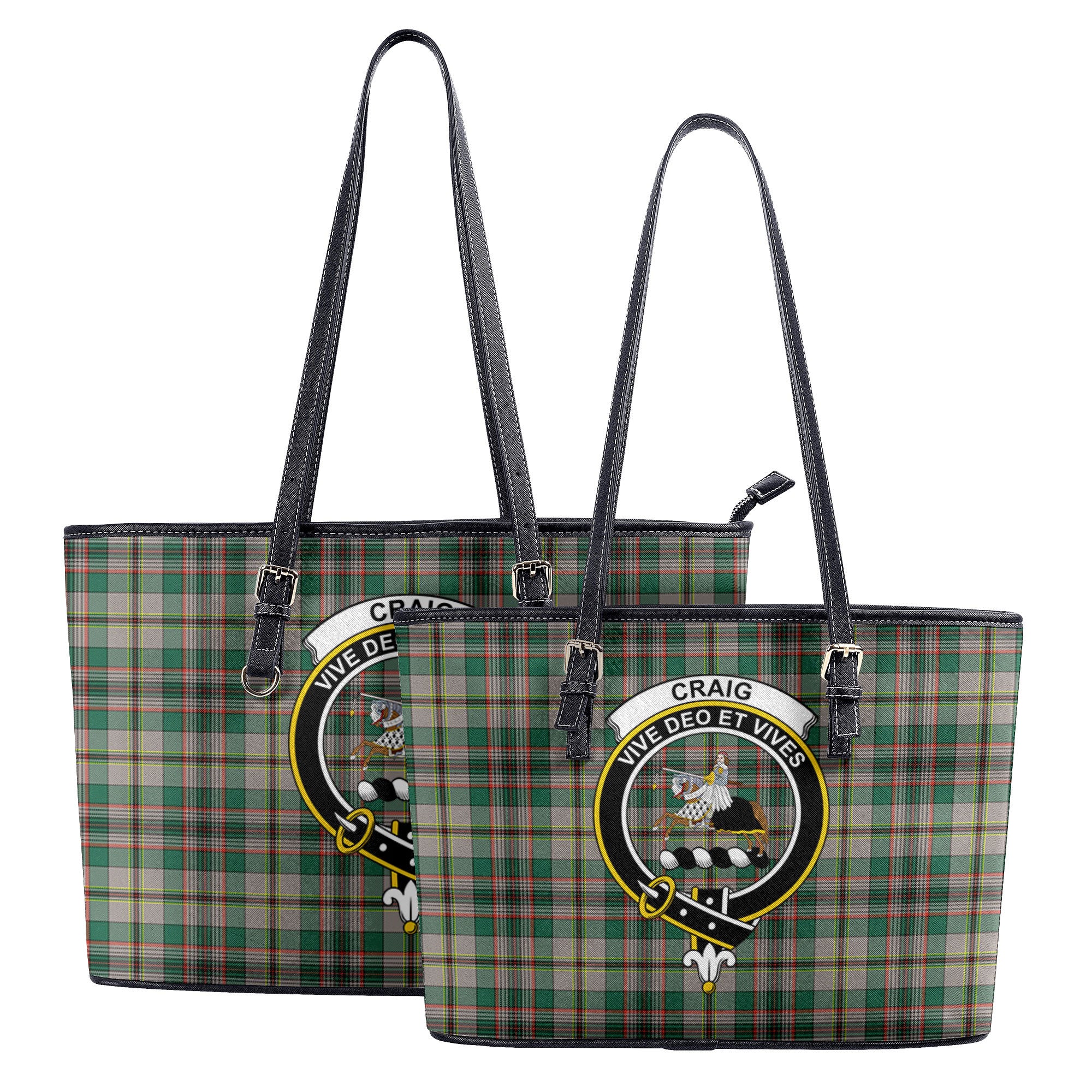 Craig Ancient Tartan Crest Leather Tote Bag