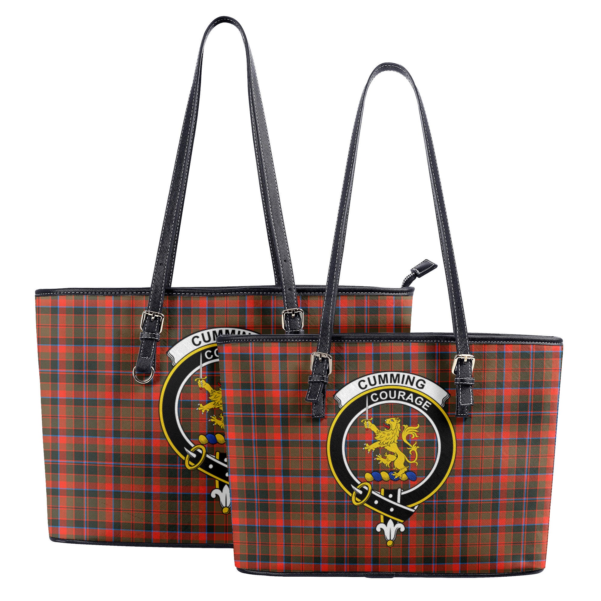 Cumming Hunting Weathered Tartan Crest Leather Tote Bag