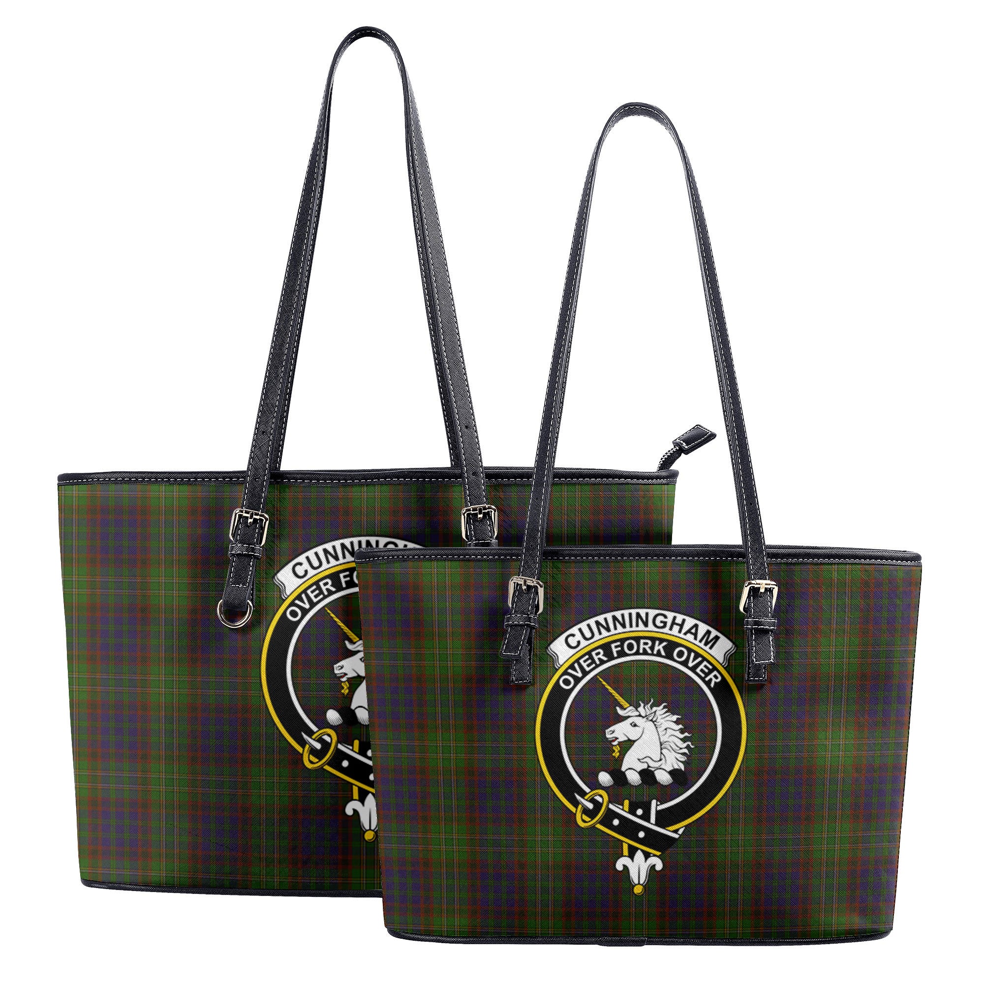 Cunningham Hunting Modern Tartan Crest Leather Tote Bag