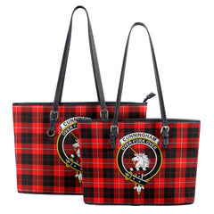 Cunningham Modern Tartan Crest Leather Tote Bag