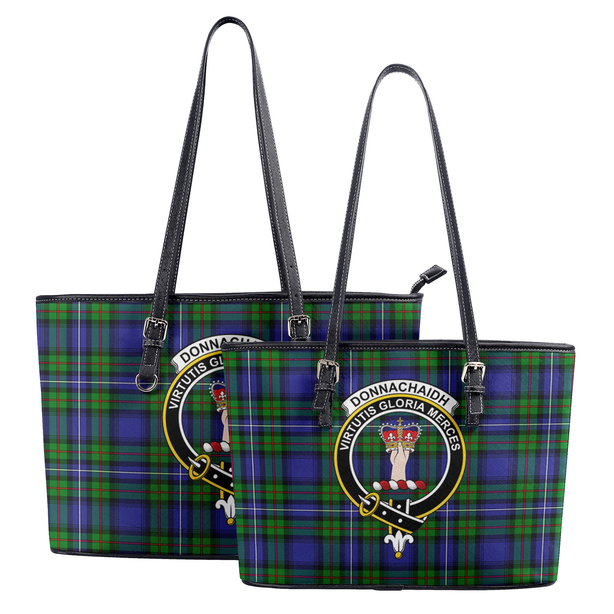 Donnachaidh Tartan Crest Leather Tote Bag