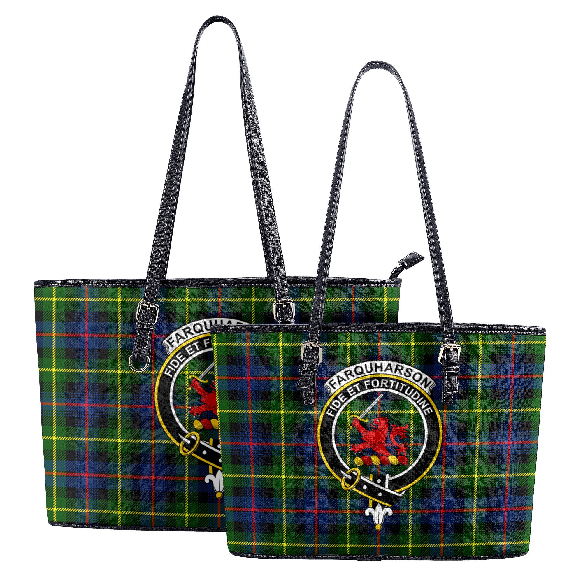 Farquharson Modern Tartan Crest Leather Tote Bag