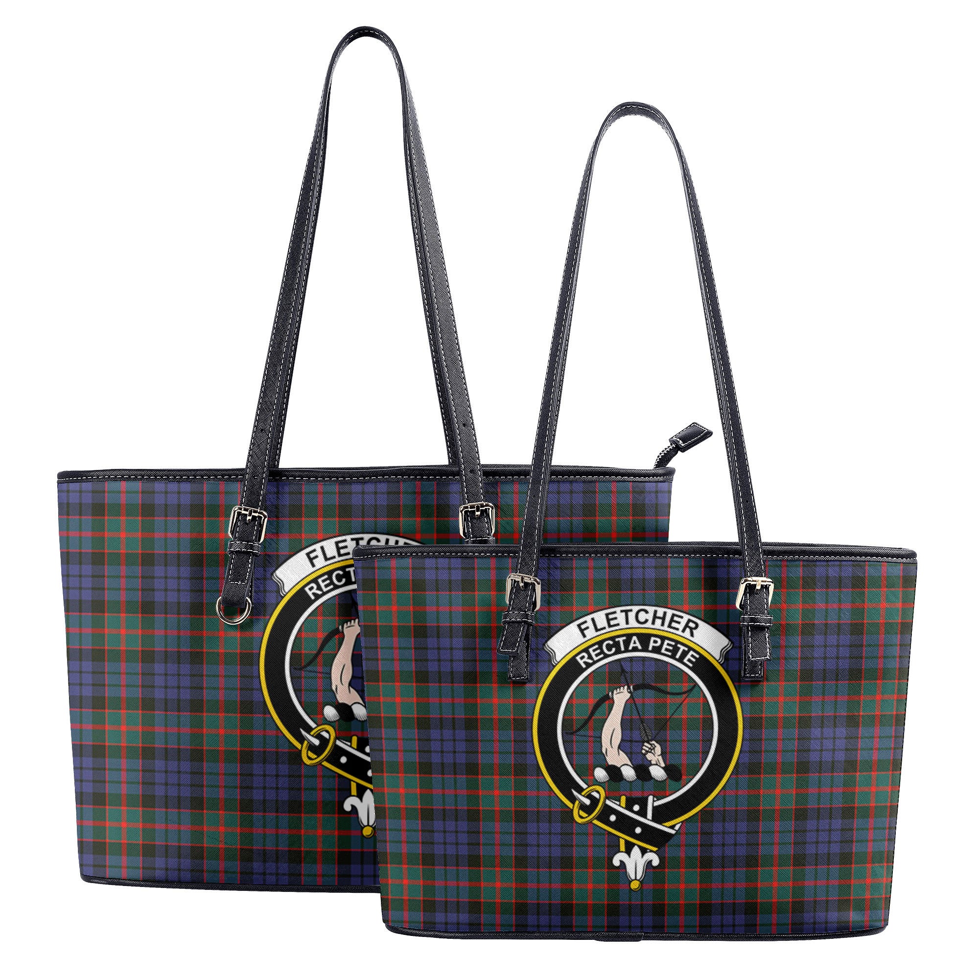 Fletcher of Dunans Tartan Crest Leather Tote Bag