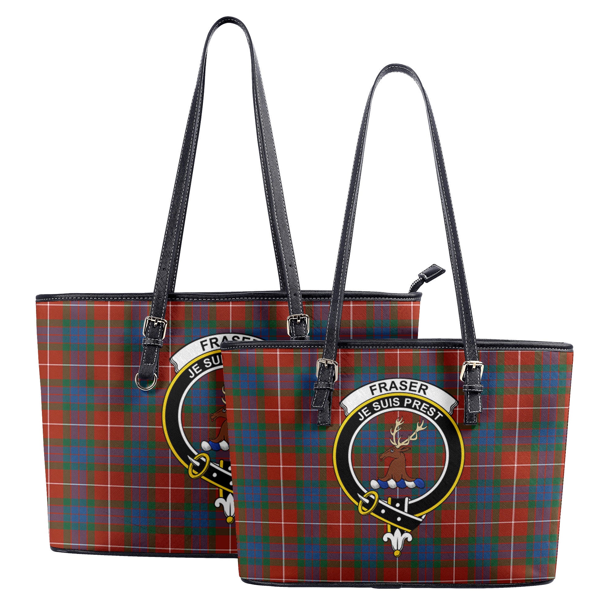 Fraser (of Lovat) Ancient Tartan Crest Leather Tote Bag