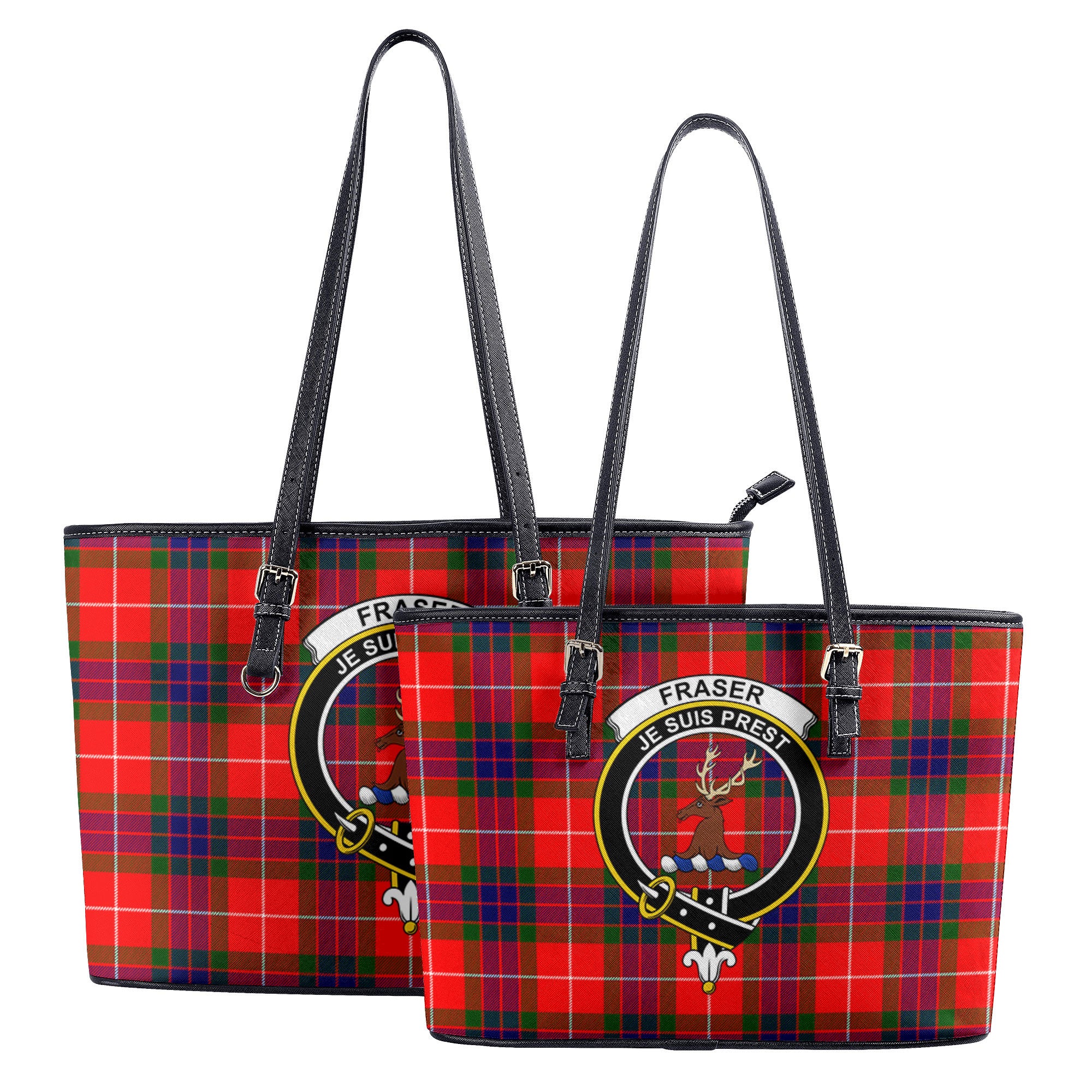 Fraser (of Lovat) Modern Tartan Crest Leather Tote Bag