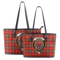 Fraser (of Lovat) Weathered Tartan Crest Leather Tote Bag