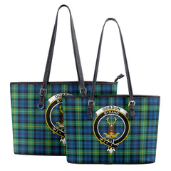 Gordon Ancient Tartan Crest Leather Tote Bag