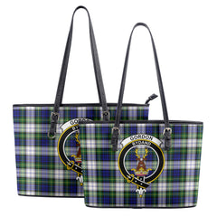 Gordon Dress Modern Tartan Crest Leather Tote Bag