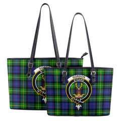 Gordon Modern Tartan Crest Leather Tote Bag