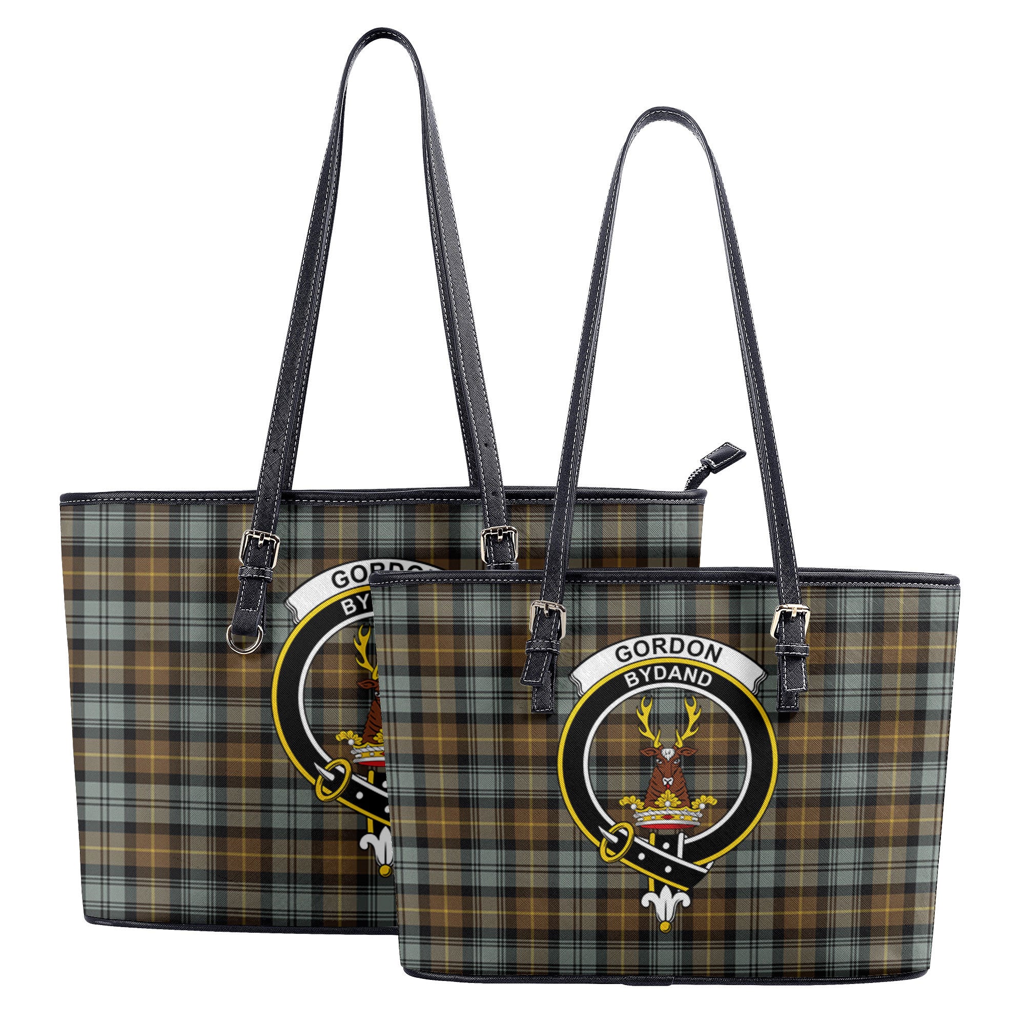 Gordon Weathered Tartan Crest Leather Tote Bag