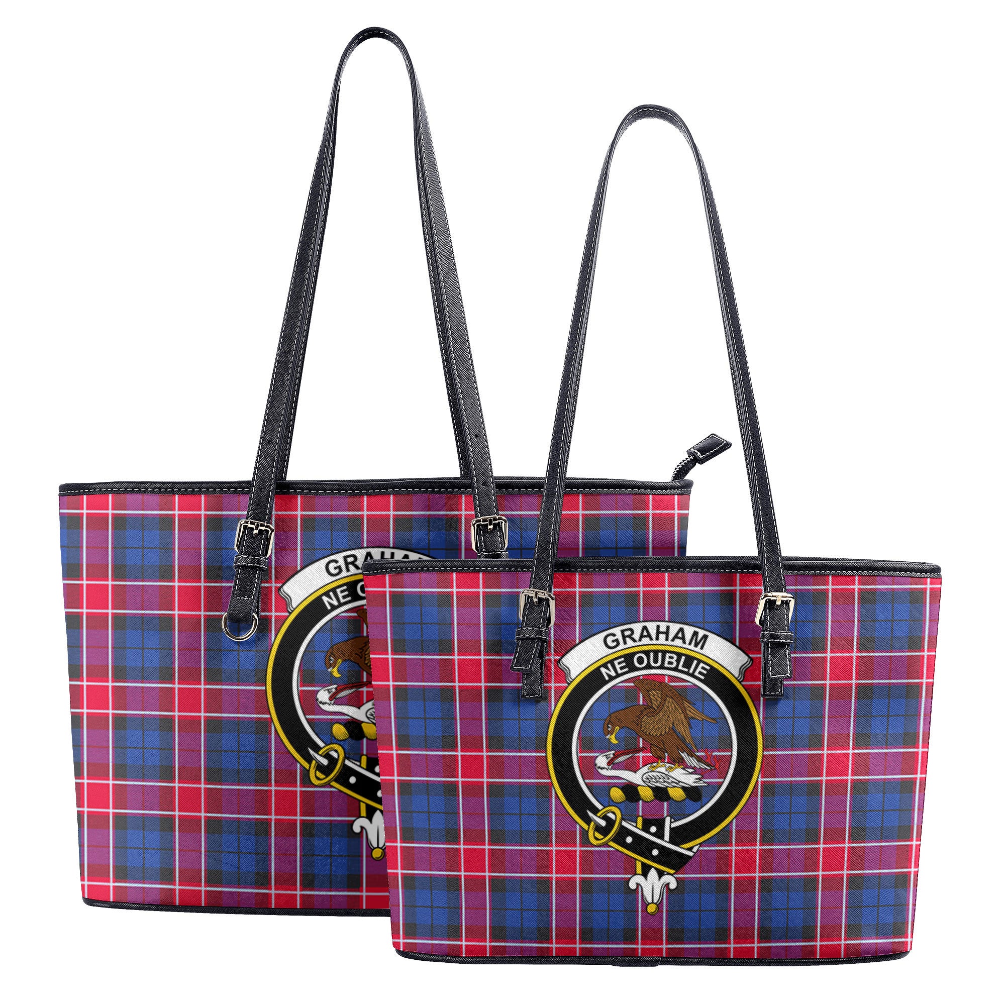 Graham of Menteith Red Tartan Crest Leather Tote Bag