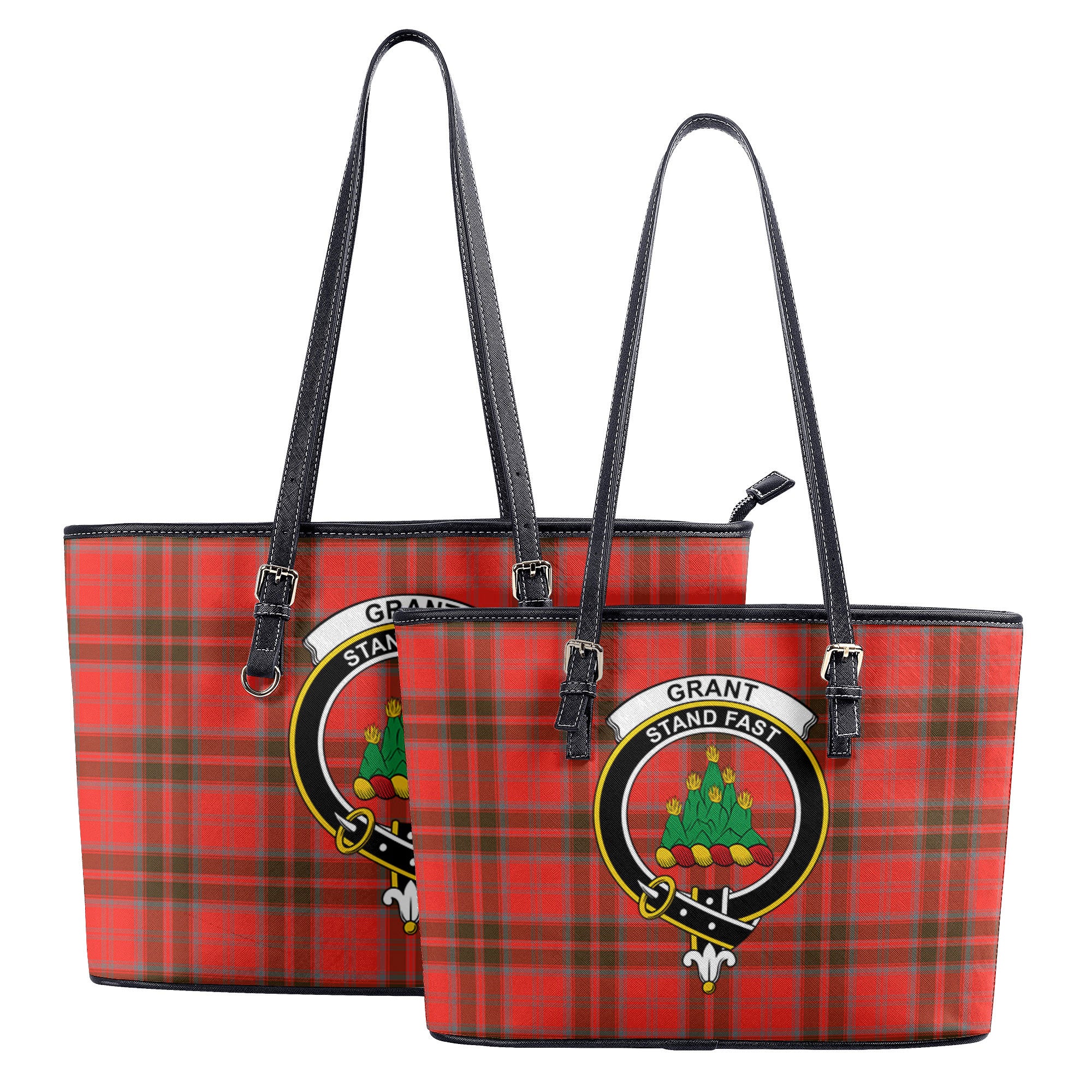 Grant Weathered Tartan Crest Leather Tote Bag