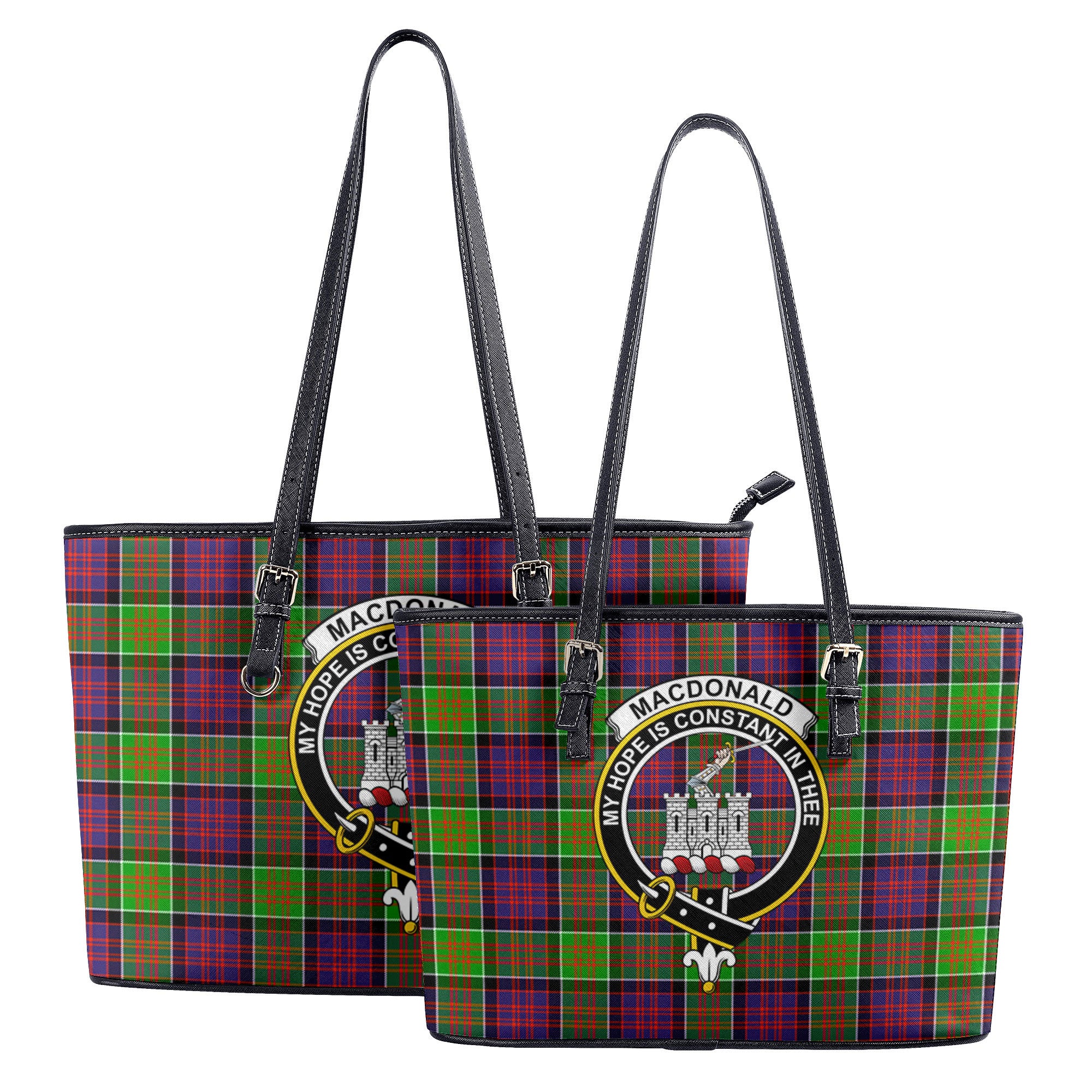 MacDonald (Clan Ranald) Tartan Crest Leather Tote Bag