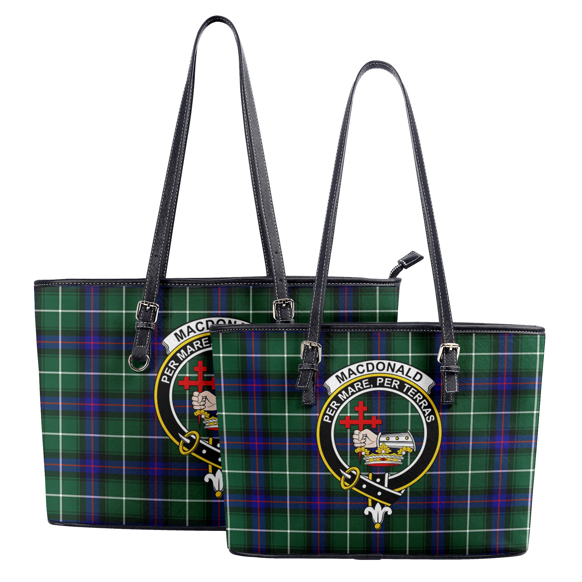 MacDonald of the Isles Hunting Modern Tartan Crest Leather Tote Bag