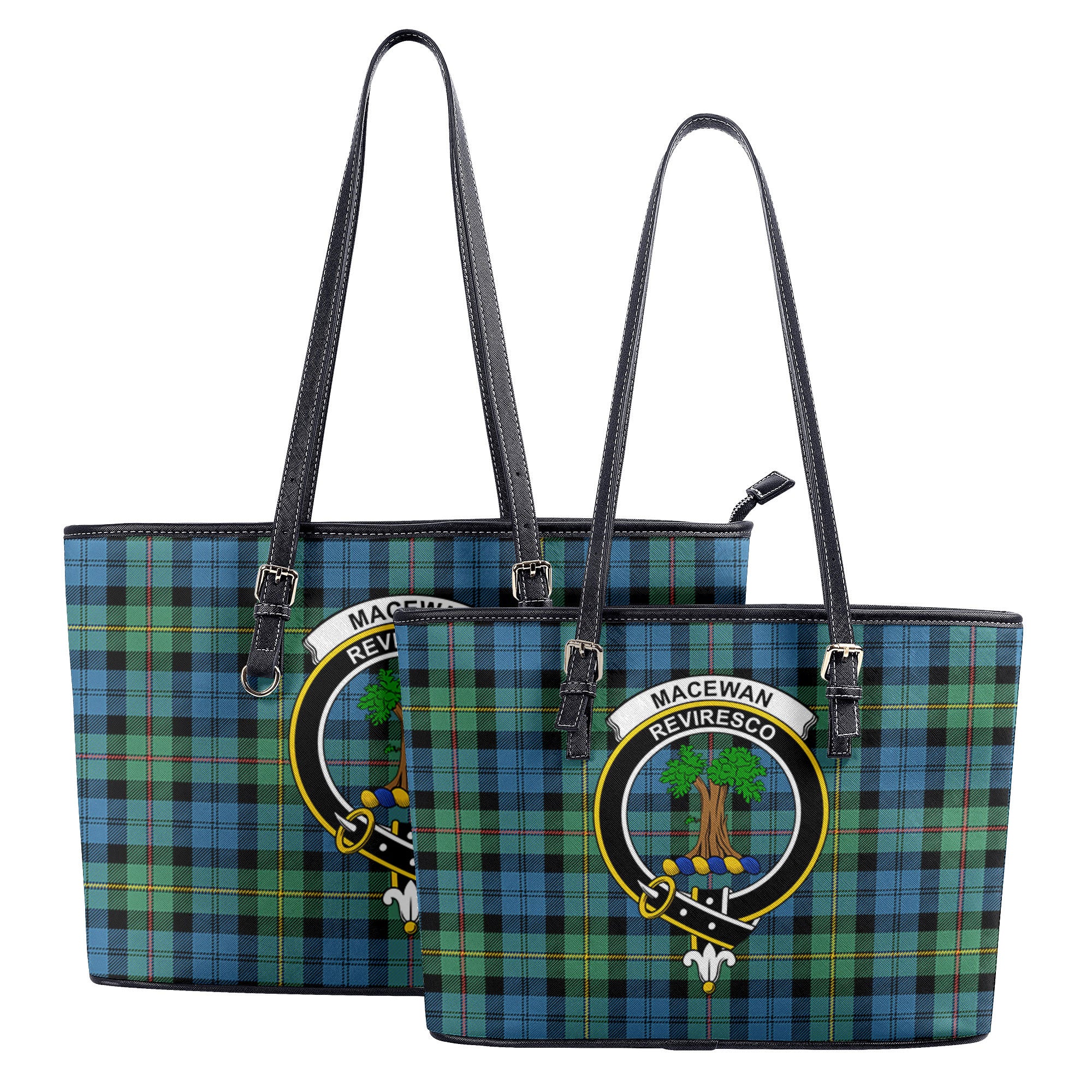 MacEwan Ancient Tartan Crest Leather Tote Bag