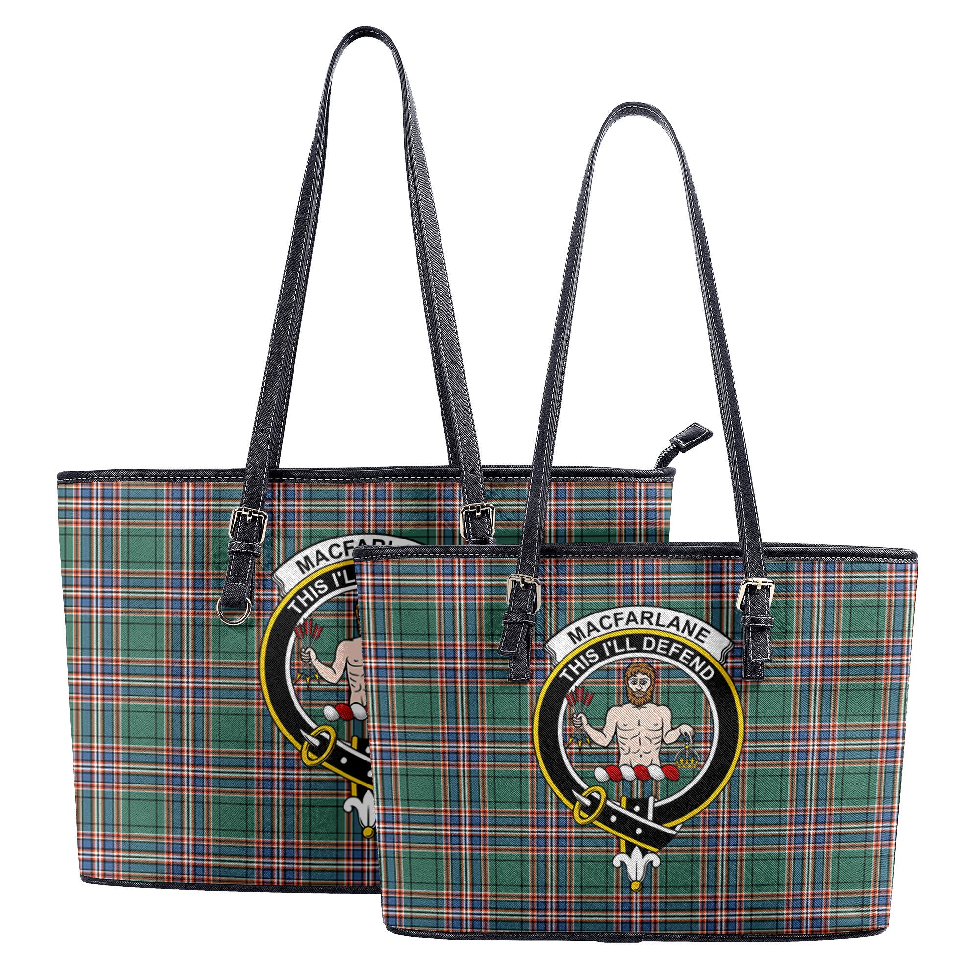 MacFarlane Hunting Ancient Tartan Crest Leather Tote Bag