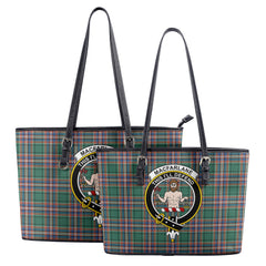 MacFarlane Hunting Ancient Tartan Crest Leather Tote Bag