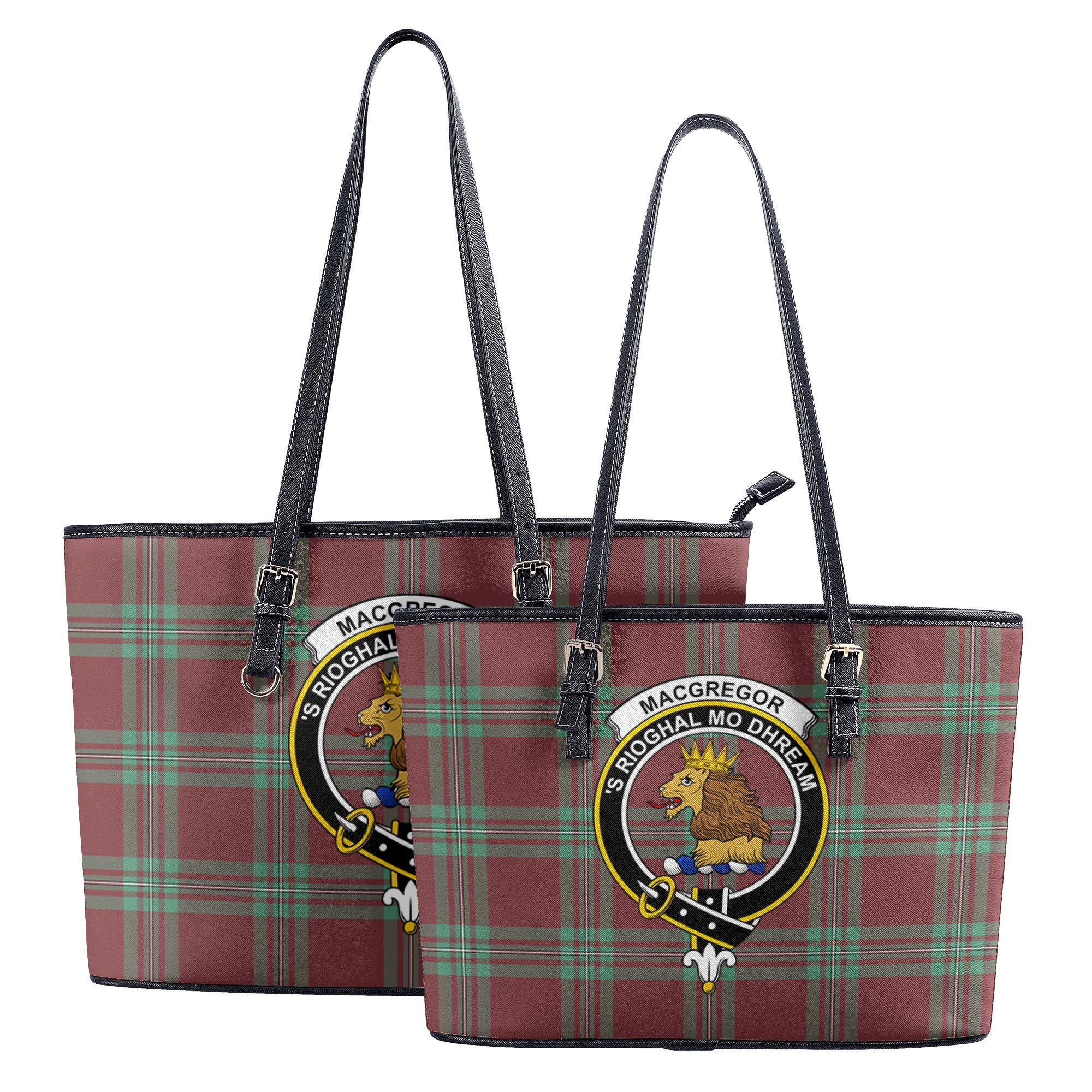 MacGregor Hunting Ancient Tartan Crest Leather Tote Bag