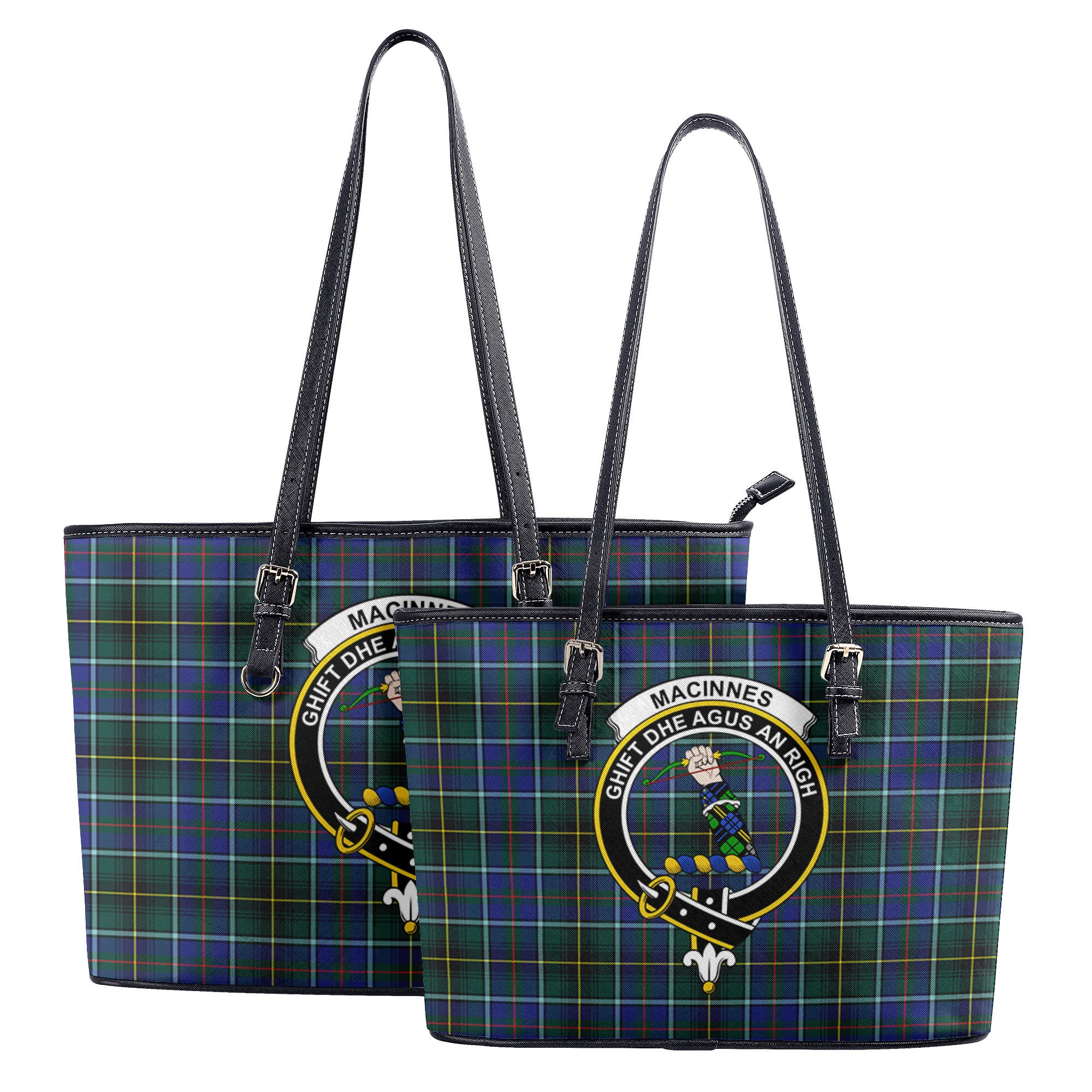 MacInnes Modern Tartan Crest Leather Tote Bag