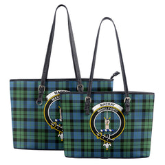 MacKay Ancient Tartan Crest Leather Tote Bag