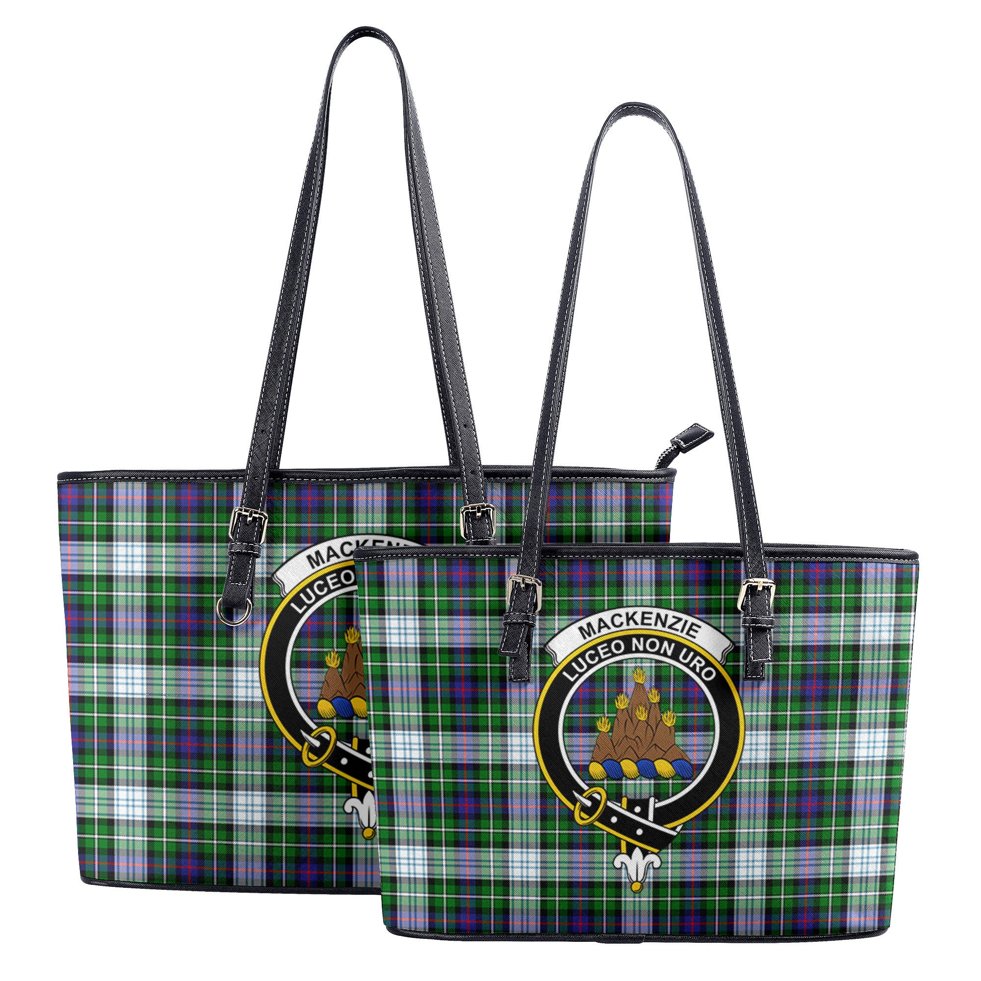 MacKenzie Dress Modern Tartan Crest Leather Tote Bag