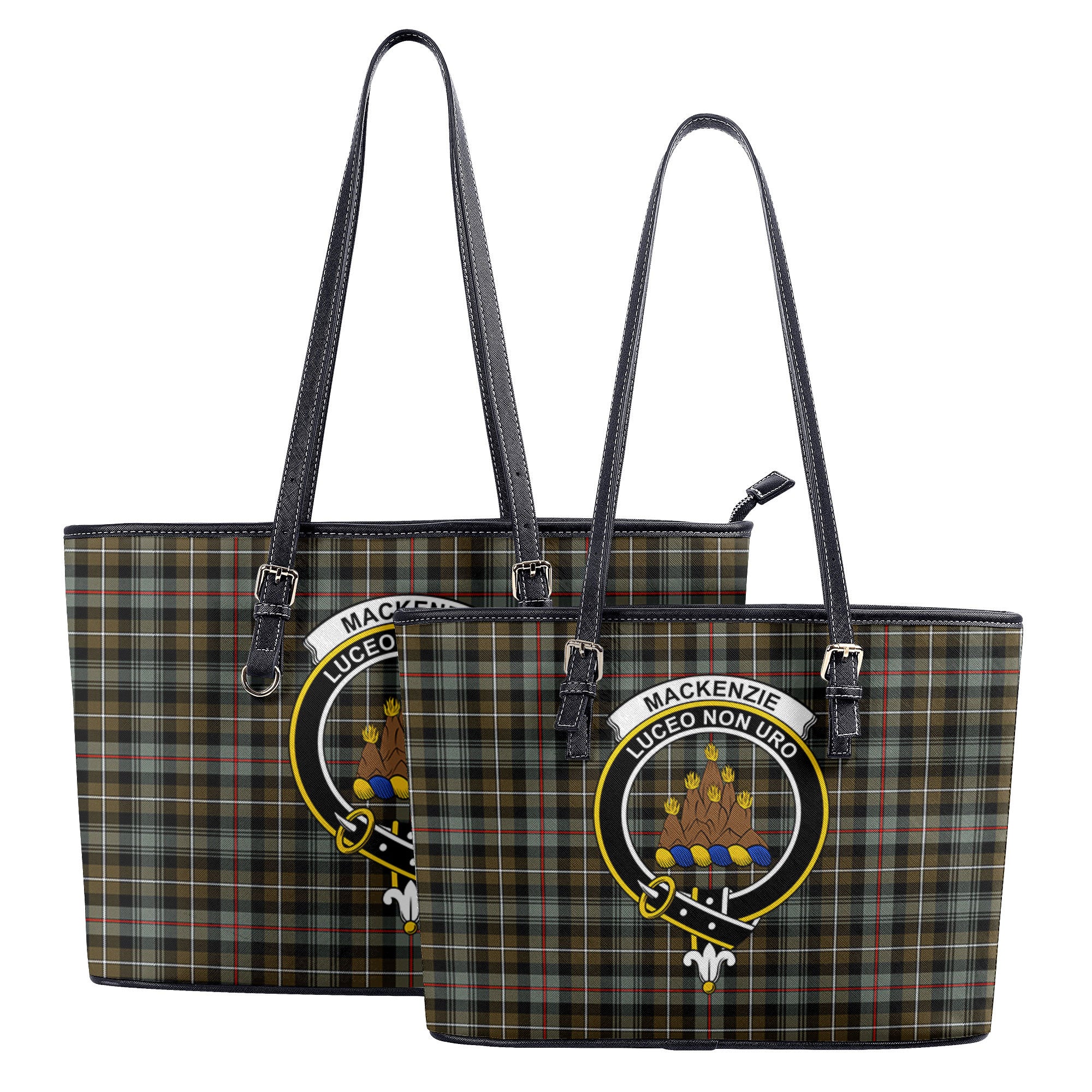 MacKenzie Weathered Tartan Crest Leather Tote Bag