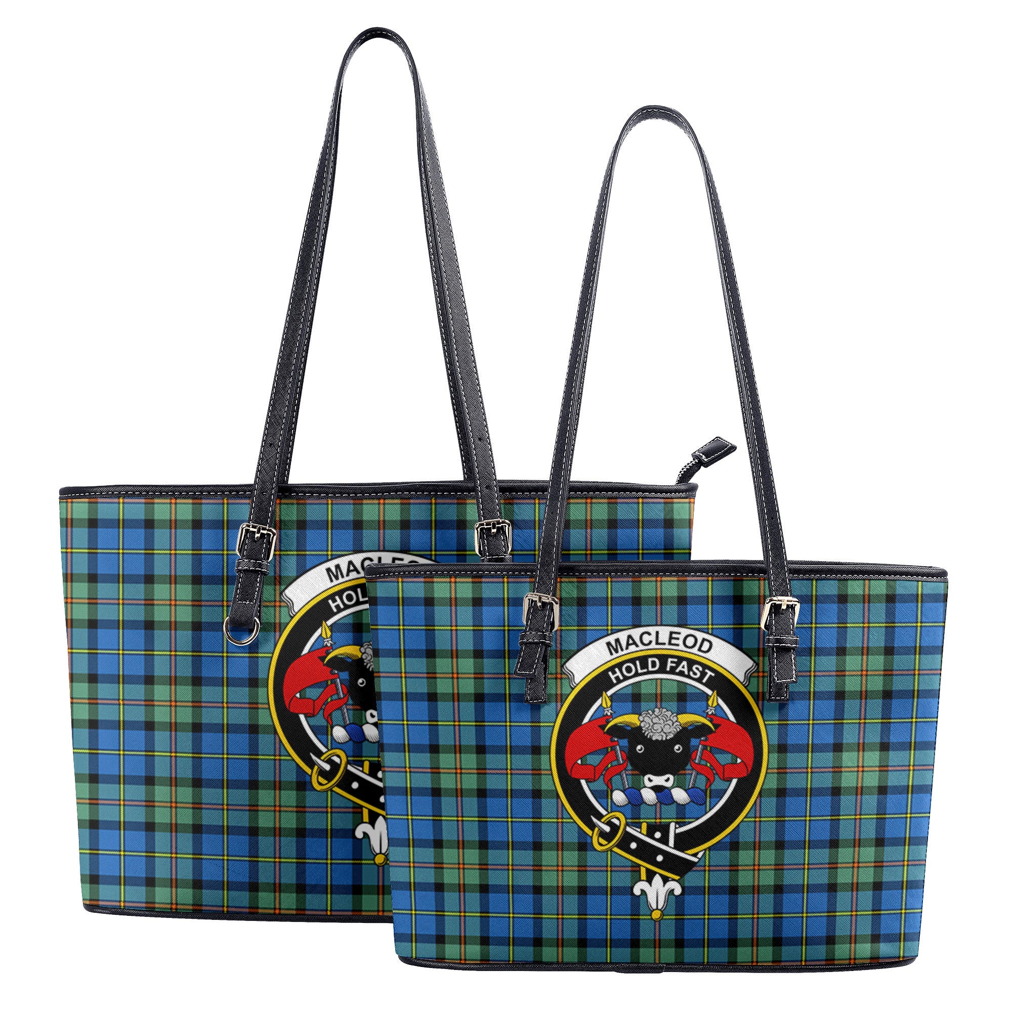 MacLeod of Harris Ancient Tartan Crest Leather Tote Bag