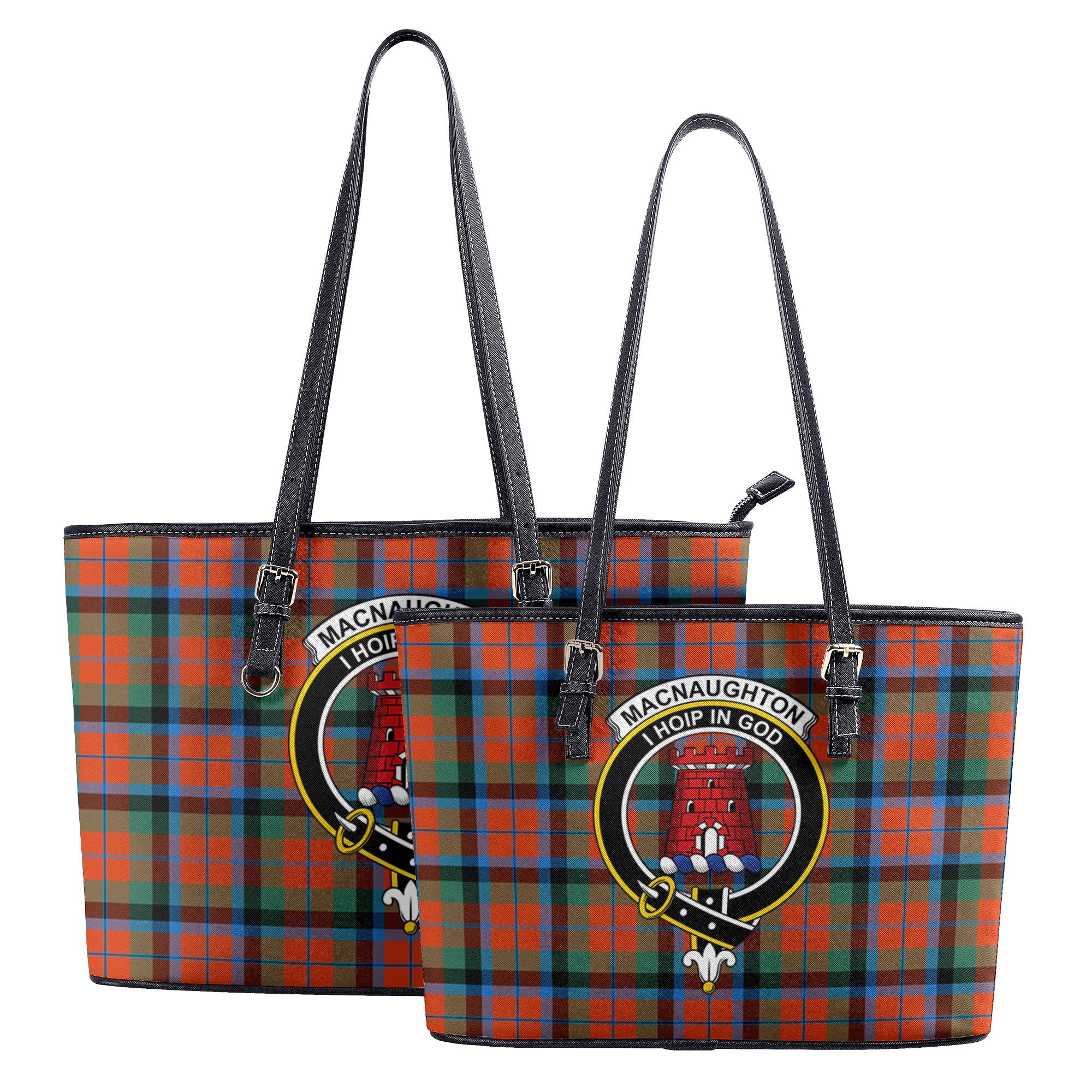 MacNaughton Ancient Tartan Crest Leather Tote Bag