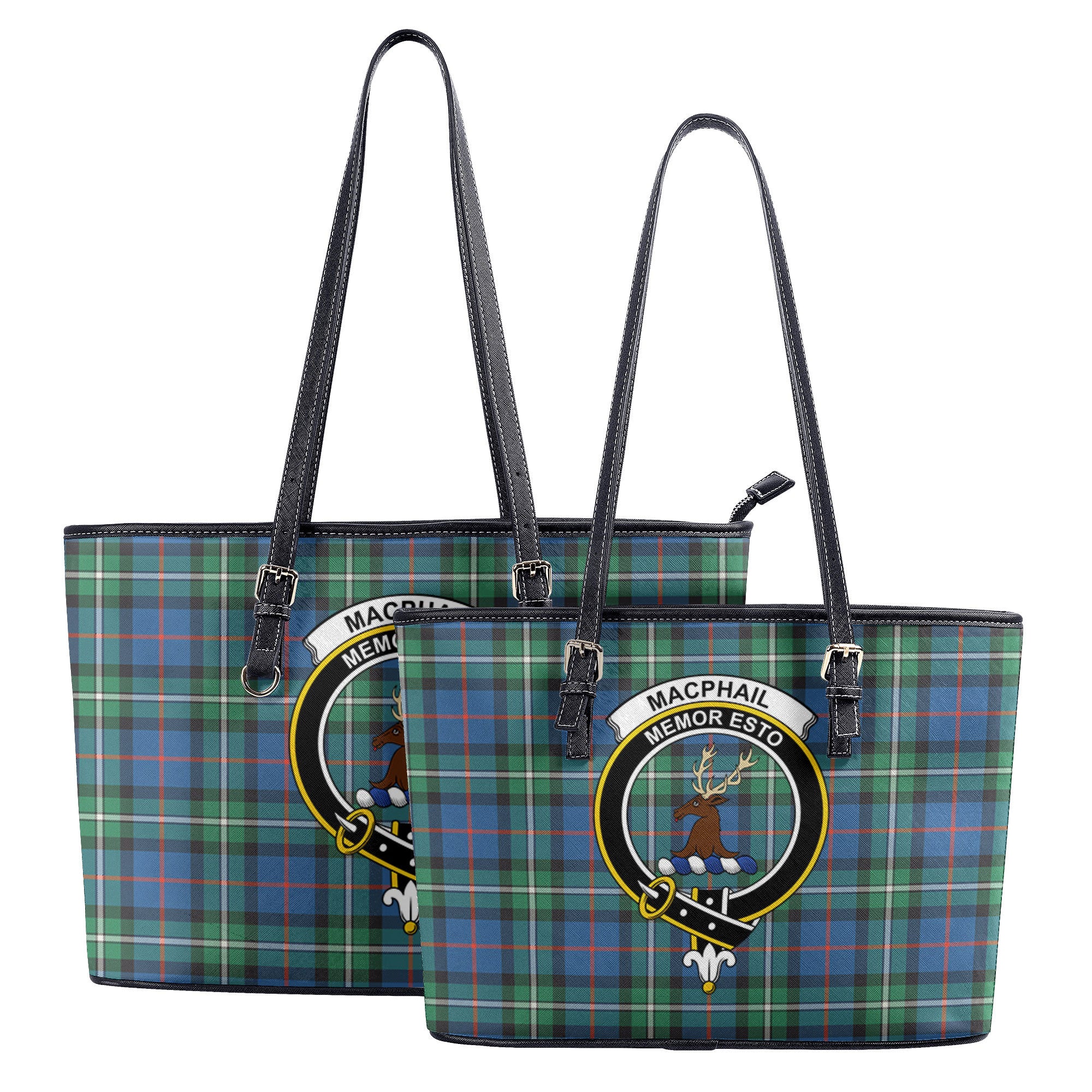 MacPhail Hunting Ancient Tartan Crest Leather Tote Bag