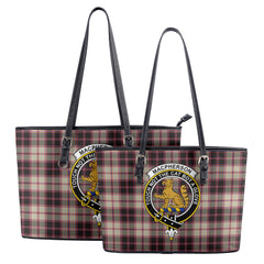 MacPherson Hunting Ancient Tartan Crest Leather Tote Bag