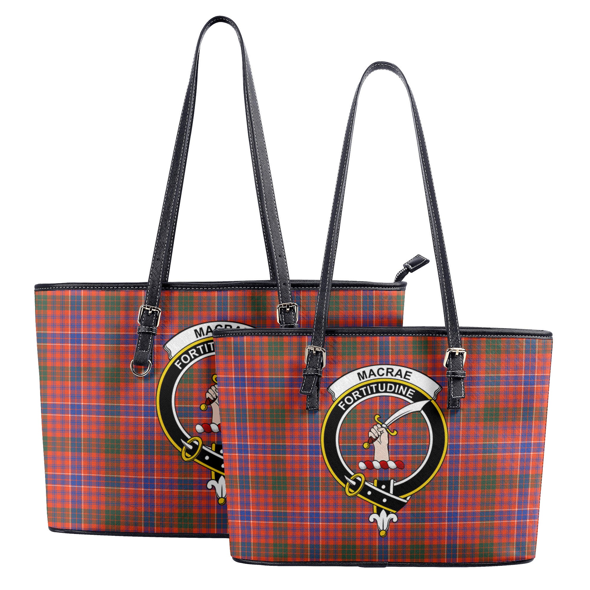 MacRae Ancient Tartan Crest Leather Tote Bag